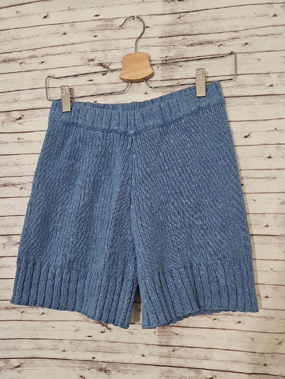 High-Waist Ribbed Knit Shorts in Dusty Blue